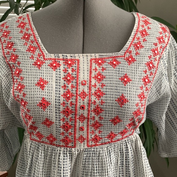 THML Embroidered Yoke Dress with Tasseled Ties - Picture 3 of 16